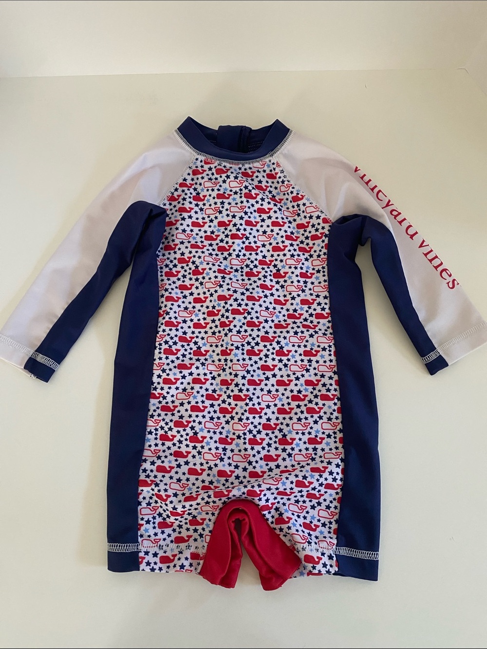 Vineyard Vines Infant Long-Sleeve Rashguard One-Piece - Navy, White & Red